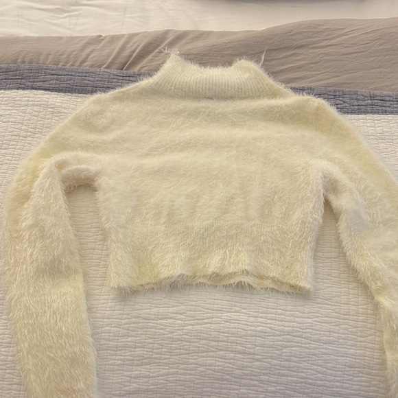 SHEIN Cream Fuzzy Turtleneck cropped Sweater - Picture 4 of 5